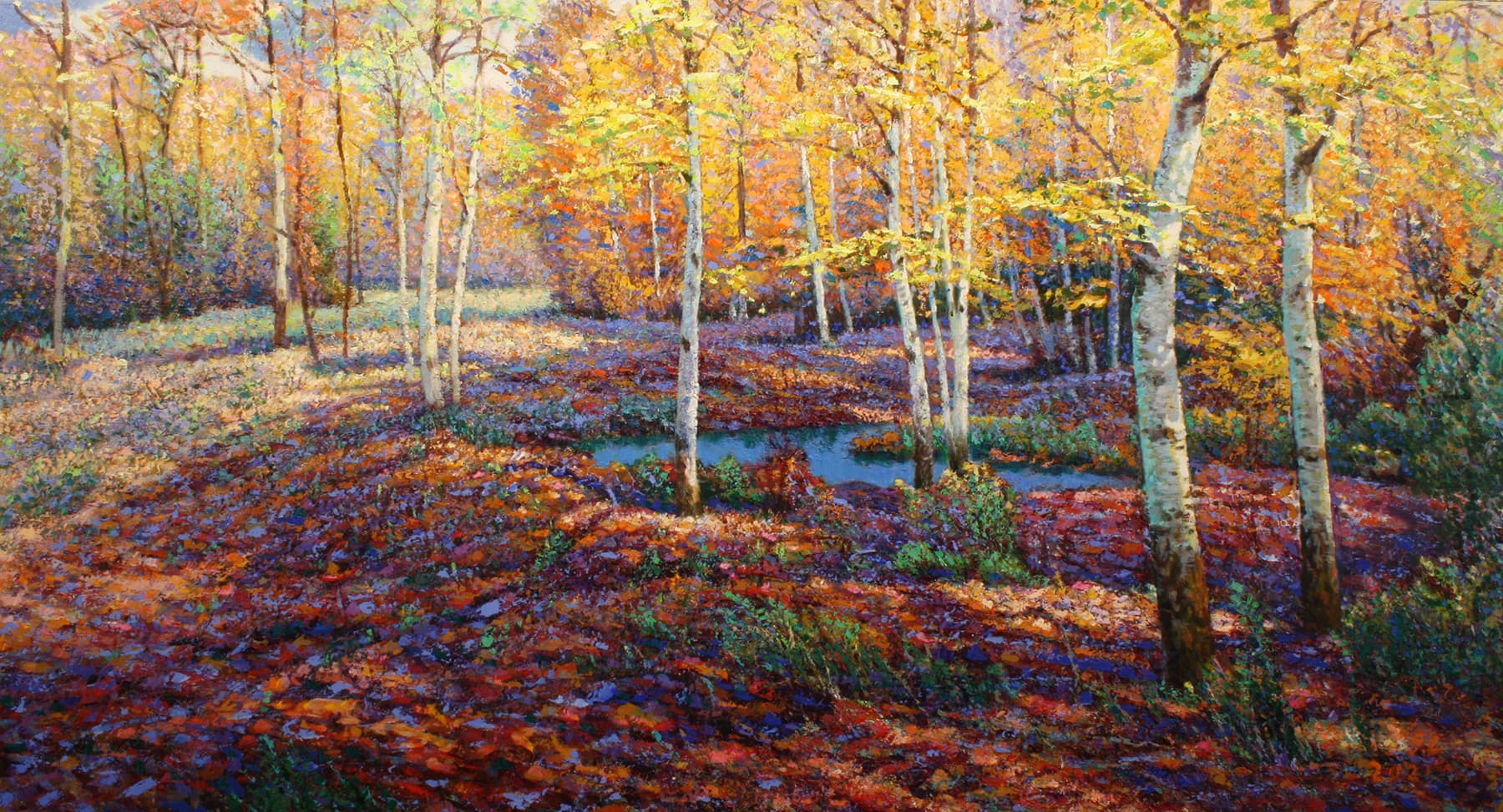texture, impressionistic, landscape, Ontario, river, trees, fall, stream