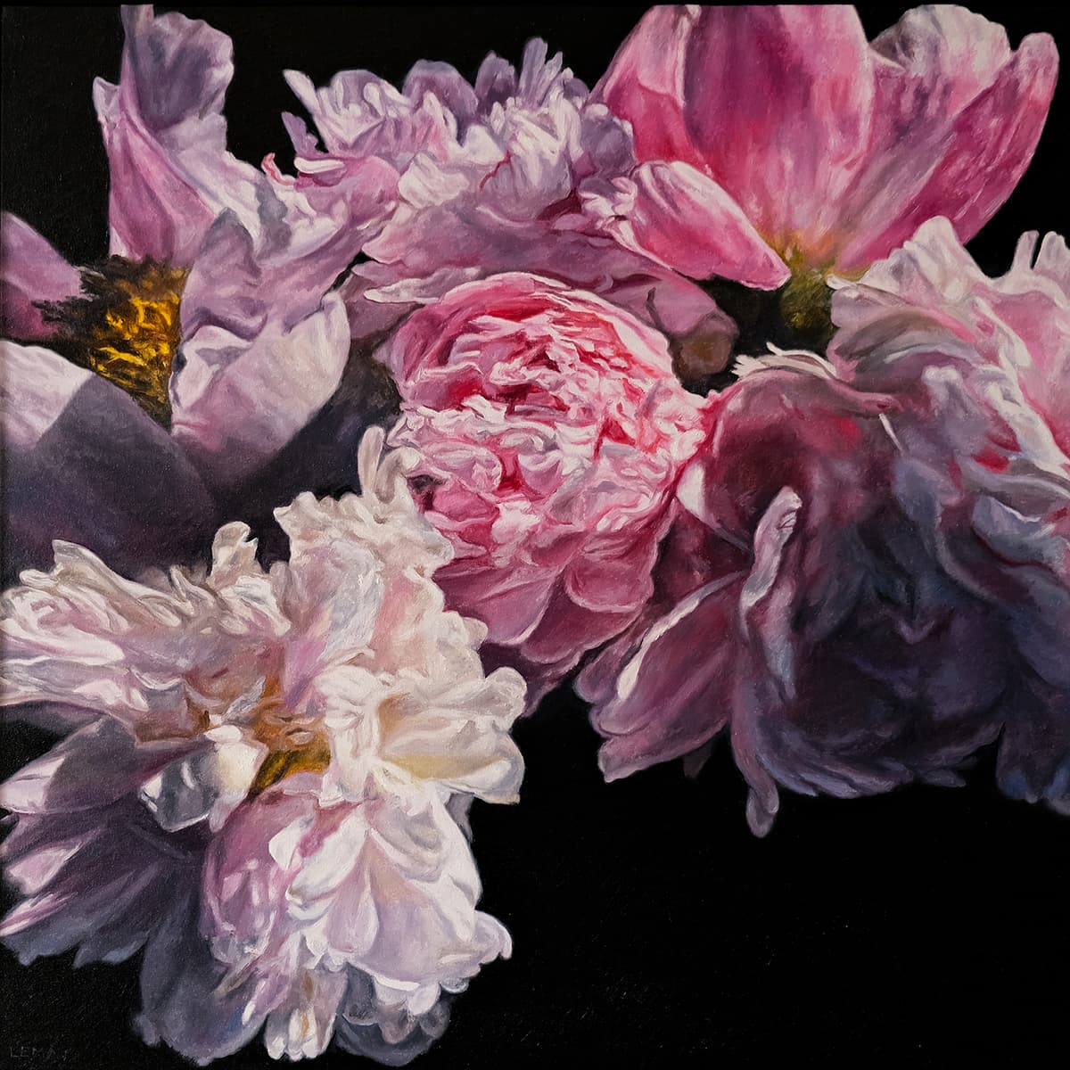 flowers, peonies, Rembrandt, oil paintings, Roses, realism