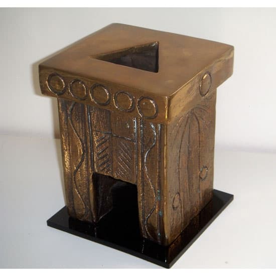 Sculpture, gold, patina, Elza Mayhew, Limner Group, figurative, triangle, bronze