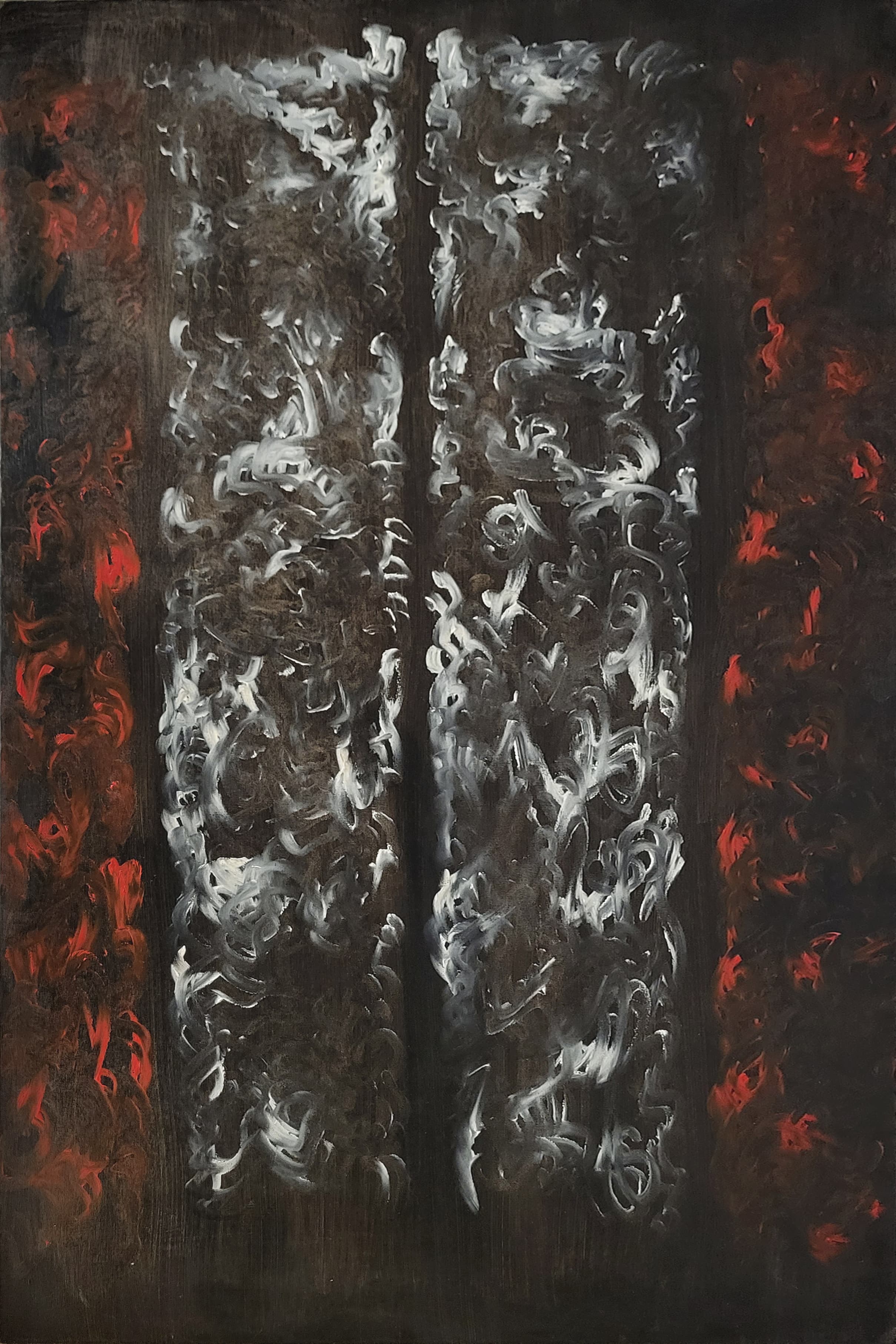 abstraction, abstract expressionism, Montreal, watercolor, black, wash, flag, Canada, gold, white, black, finger painting