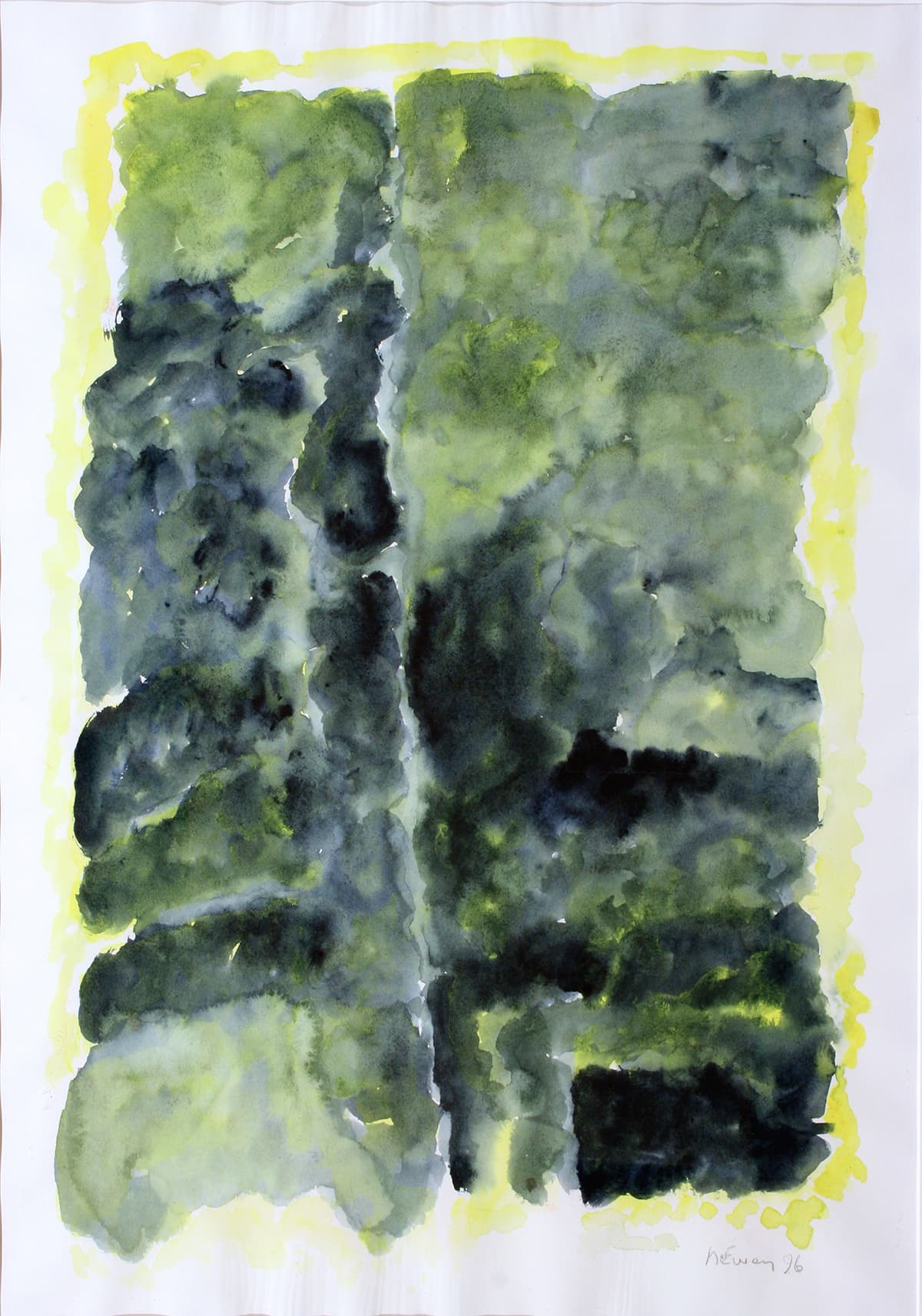 abstraction, abstract expressionism, Montreal, watercolor, black, wash, Canada, gold, yellow