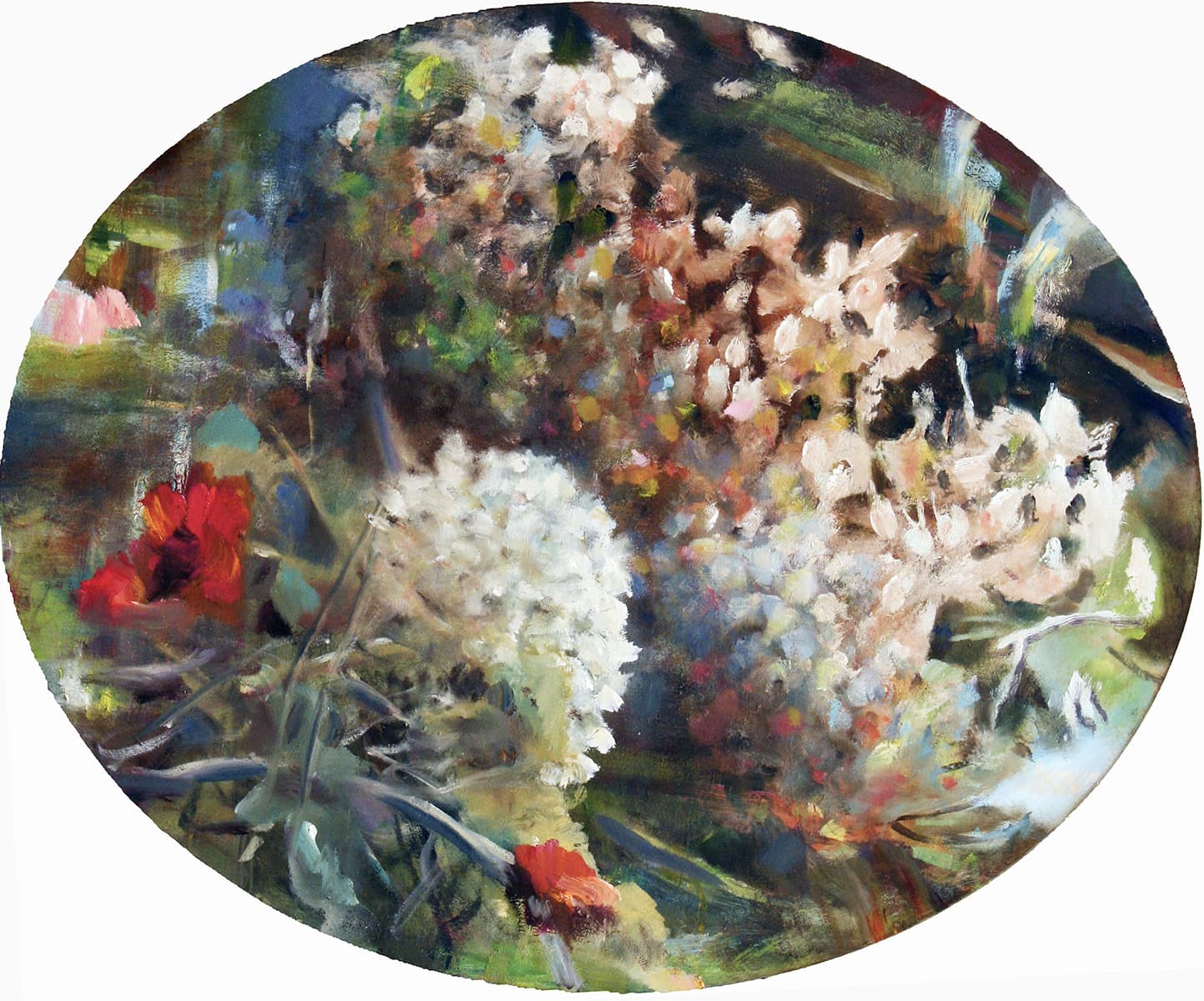 ethereal, dream-like, fantasy, landscape, floral, peonies, garden, backyard, fly fishing, Bow River, water, reeds, red