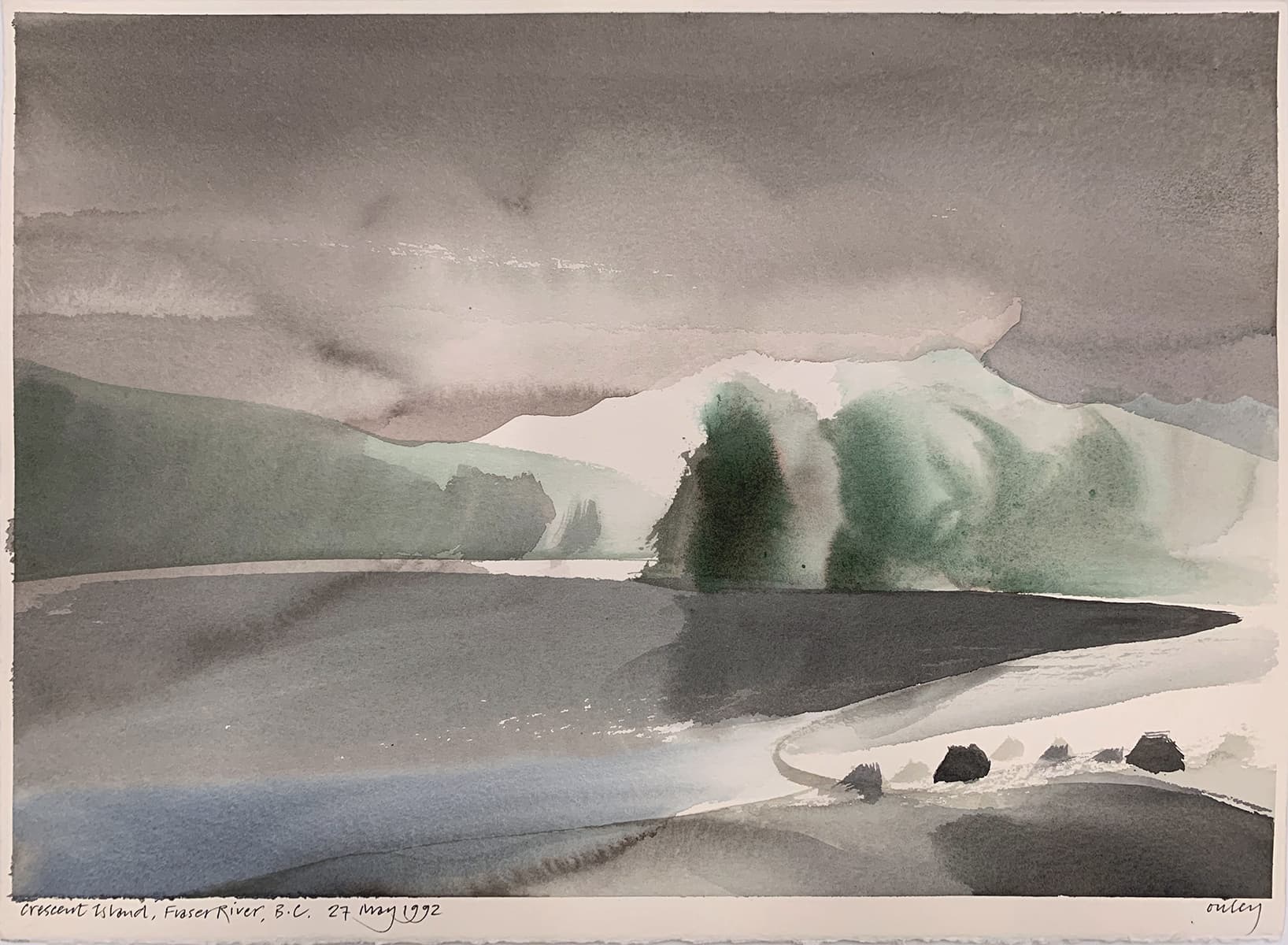 islands, coast, river, trees, watercolor