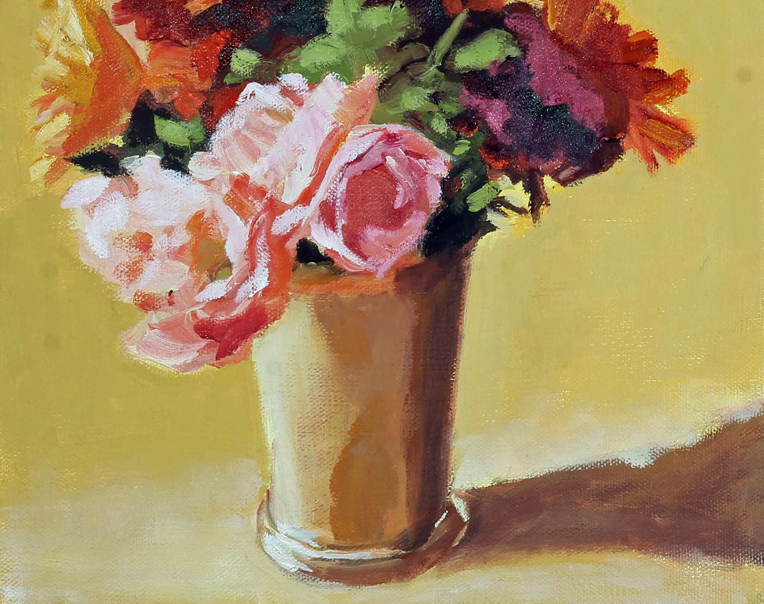 house, country setting, nostalgia, oil paint, flowers, roses, pink