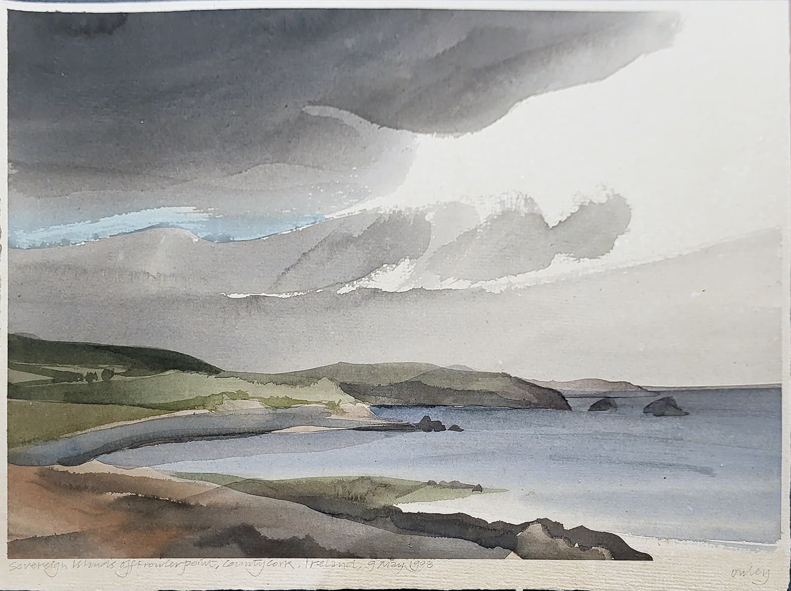 coastal, bay, watercolor, Ireland