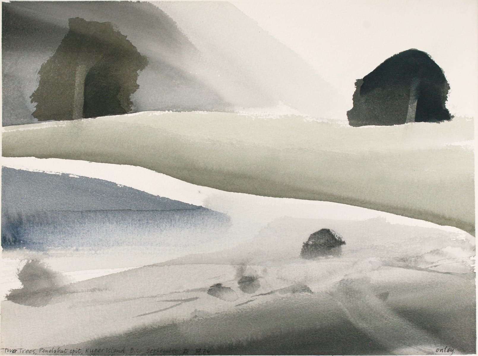 rocks, watercolour, British Columbia, Isle of Man, Canadian, islands, coastal, trees, inlet, water