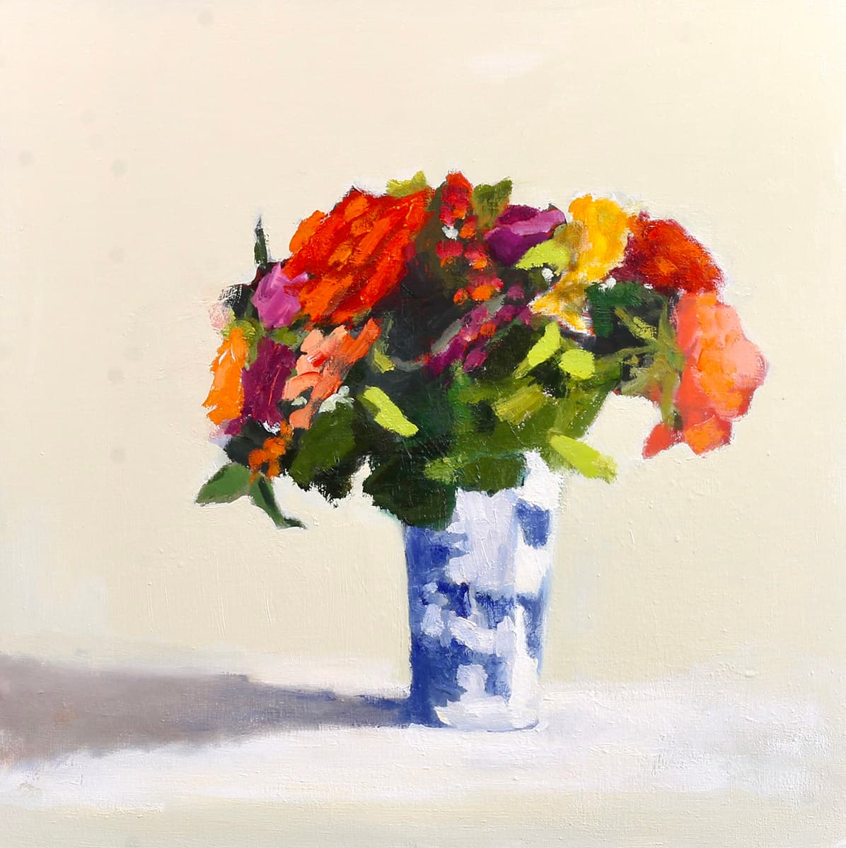 bouquet, flowers, fresh, vase, red, colorful, impressionistic