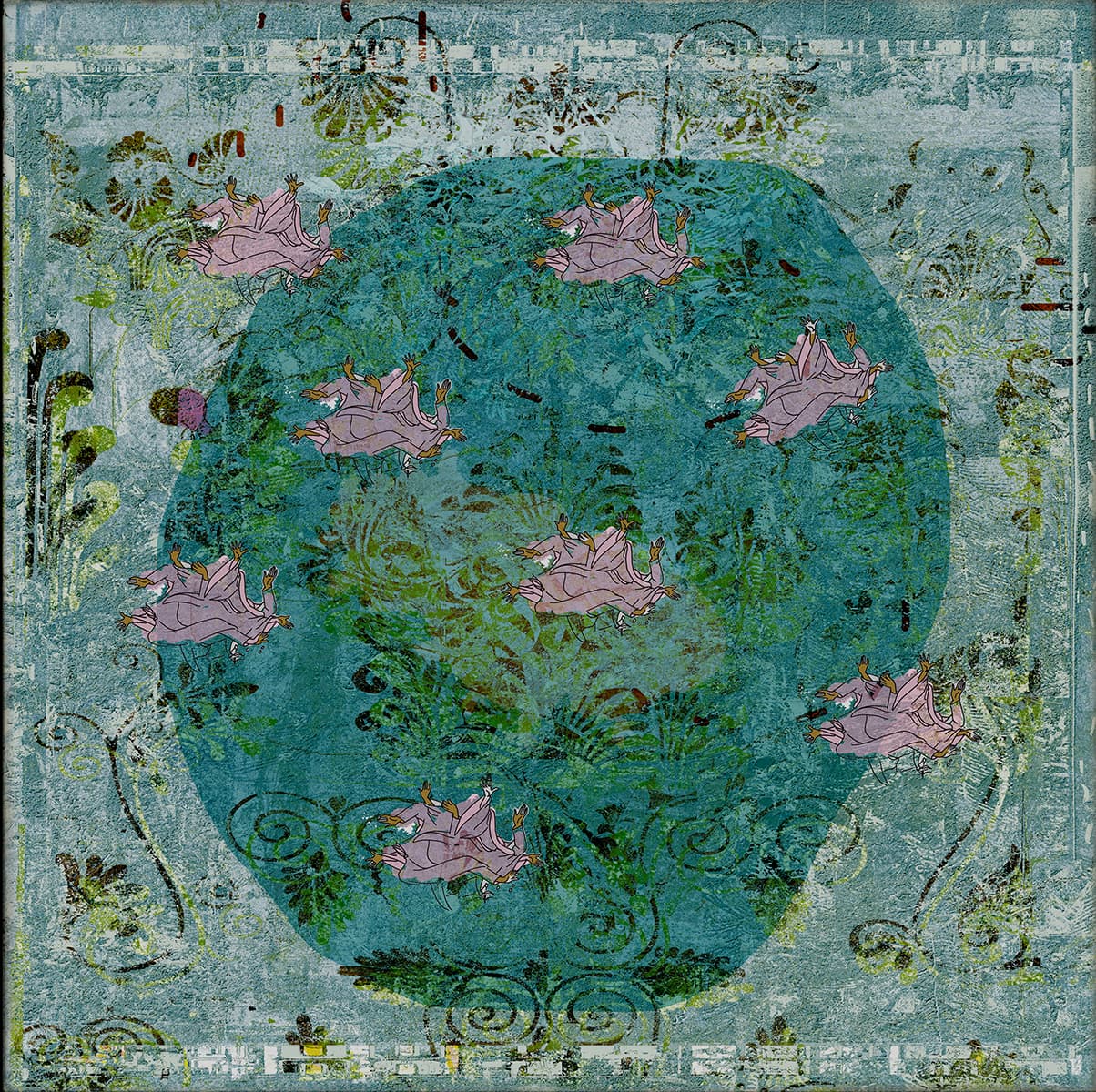 layers, folklore, mixed media, Edmonton, pastel, swirl, encaustic, hands, nails, swimming