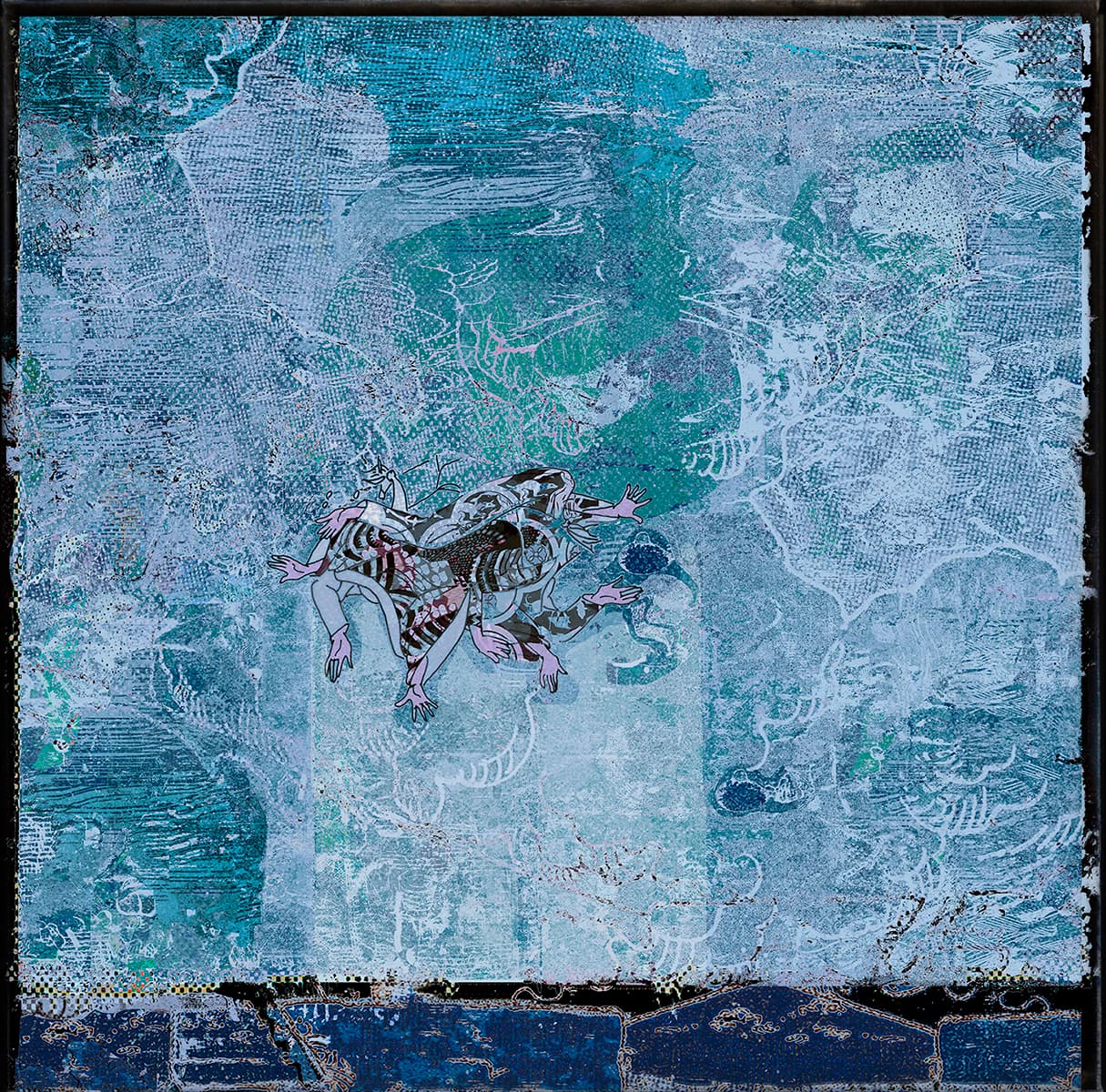 layers, folklore, mixed media, Edmonton, pastel, swirl, encaustic, floating, blue, ocean