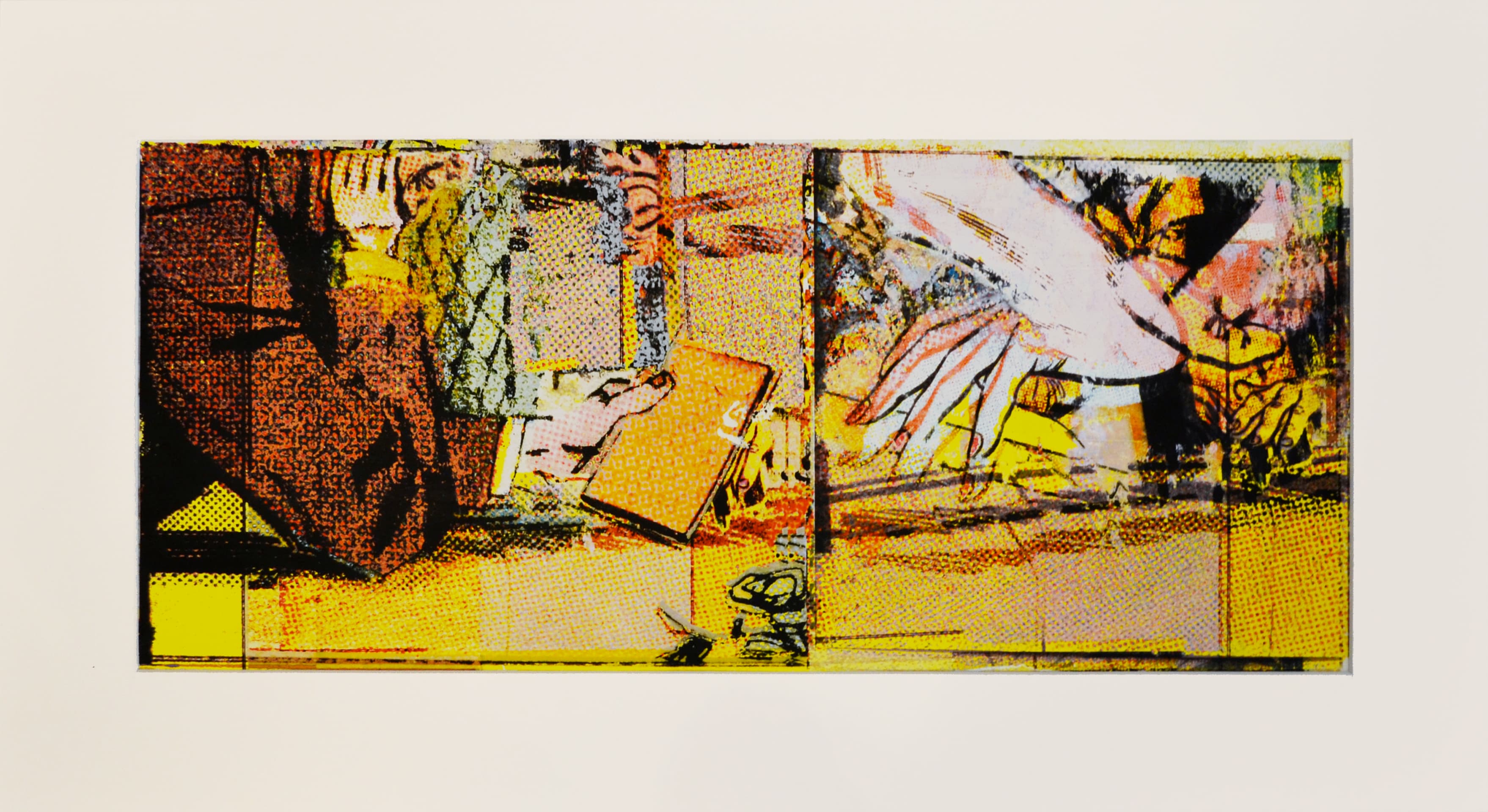 comic, folklore, mixed media, Edmonton, fire, printing, yellow, layers, Lichtenstein