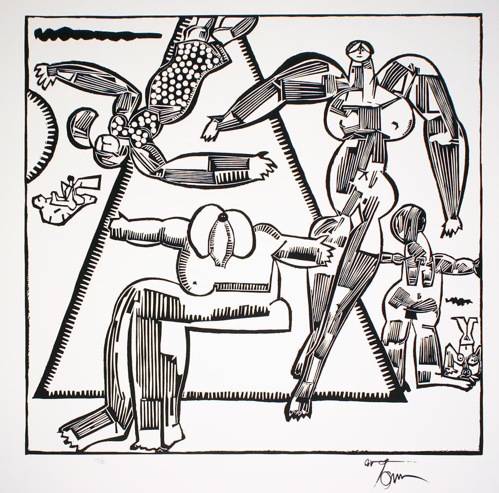 Action expressionism, Ontario artist, abstraction, Venice Bienanale, Toronto, Painters eleven, linocut, black and white, ink, triangle, negative space