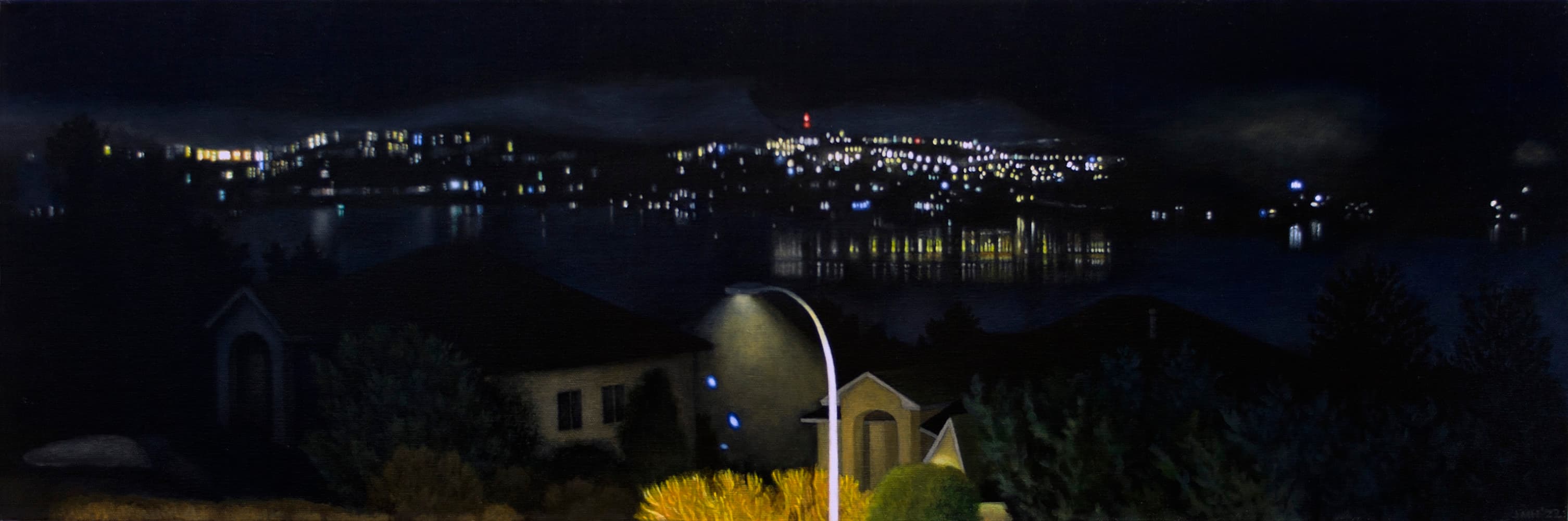 Nocturne, moon, full, dark lighting, Kelowna, water, reflections