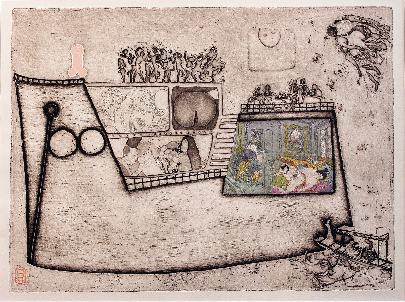 boat, indigo, intaglio, racy, etching, detailed
