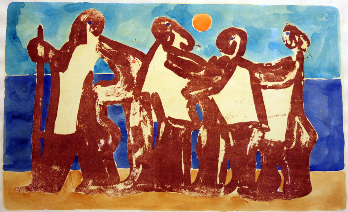 limner group, figurative, Greek mythology, myth, nude, City, travel, hand-colored, party, beach, dualism, get-together