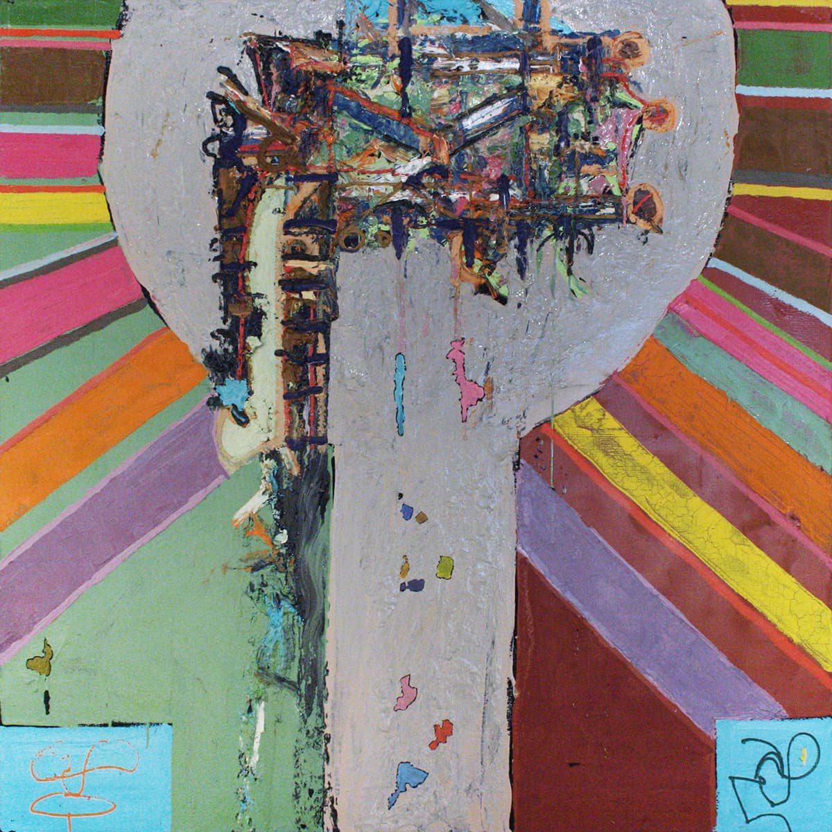 early work, Painters Eleven, abstract expressionist, mixed media, work on paper, influencer, Toronto, art critic, oil, layers, crackling, prism