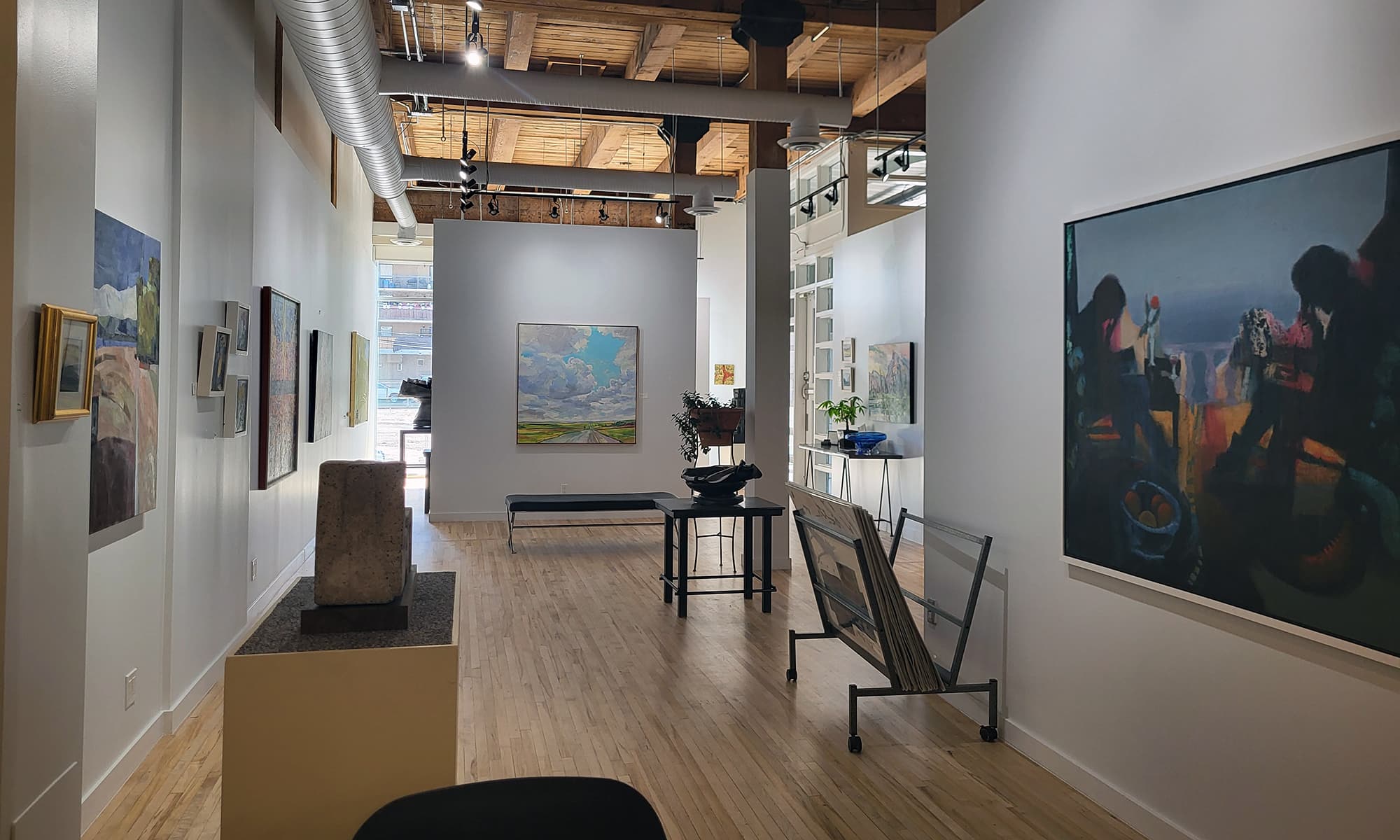 Interior image 2 of Wallace Galleries with several works by Robert Marchessault, Jennifer Hornyak, Bruce Head, Simon Andrew and Jim Stokes.