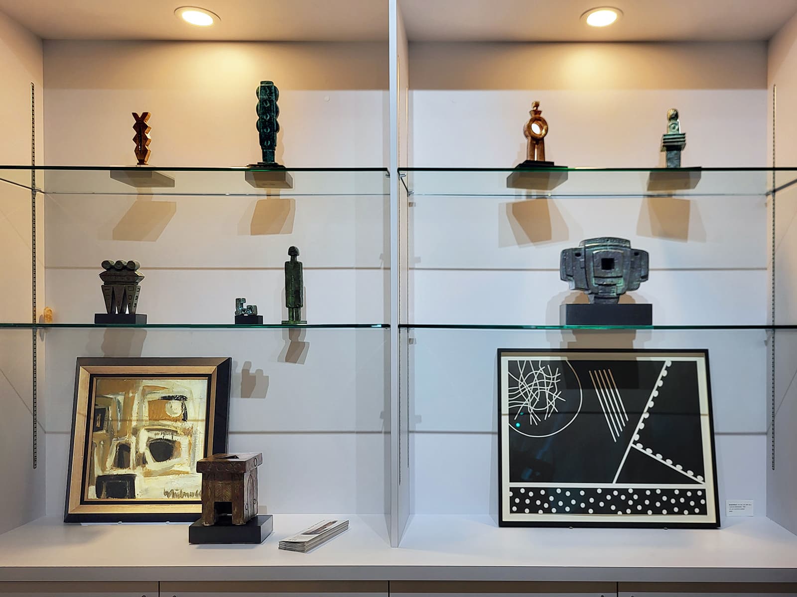 Display case in Wallace Galleries with works here by Herbert Siebner, Ronald Bloore, Elza Mayhew (sculptures)
